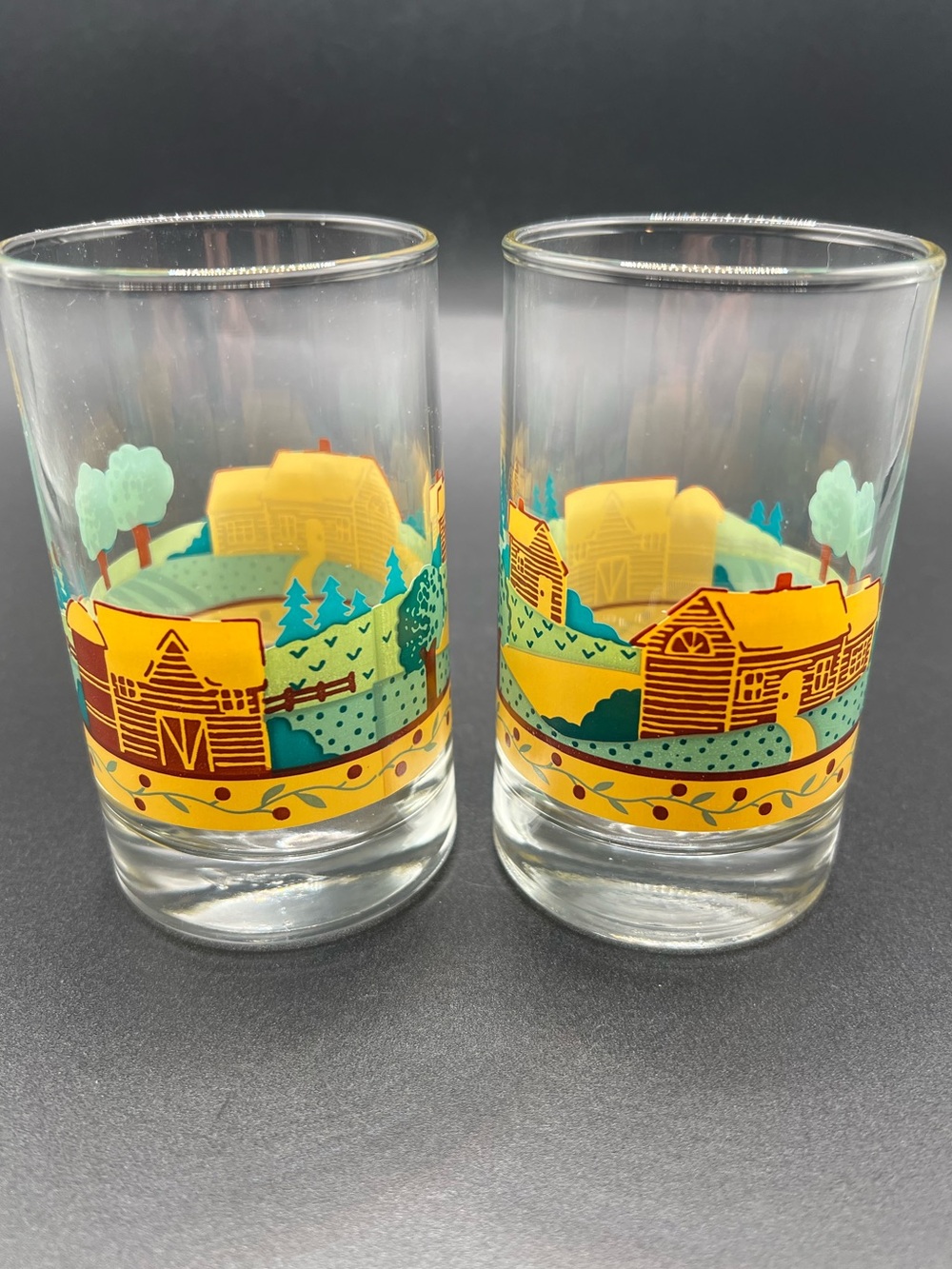 ✨ Vintage Libbey Crisa Country Landscape Juice Glasses - Set of 2